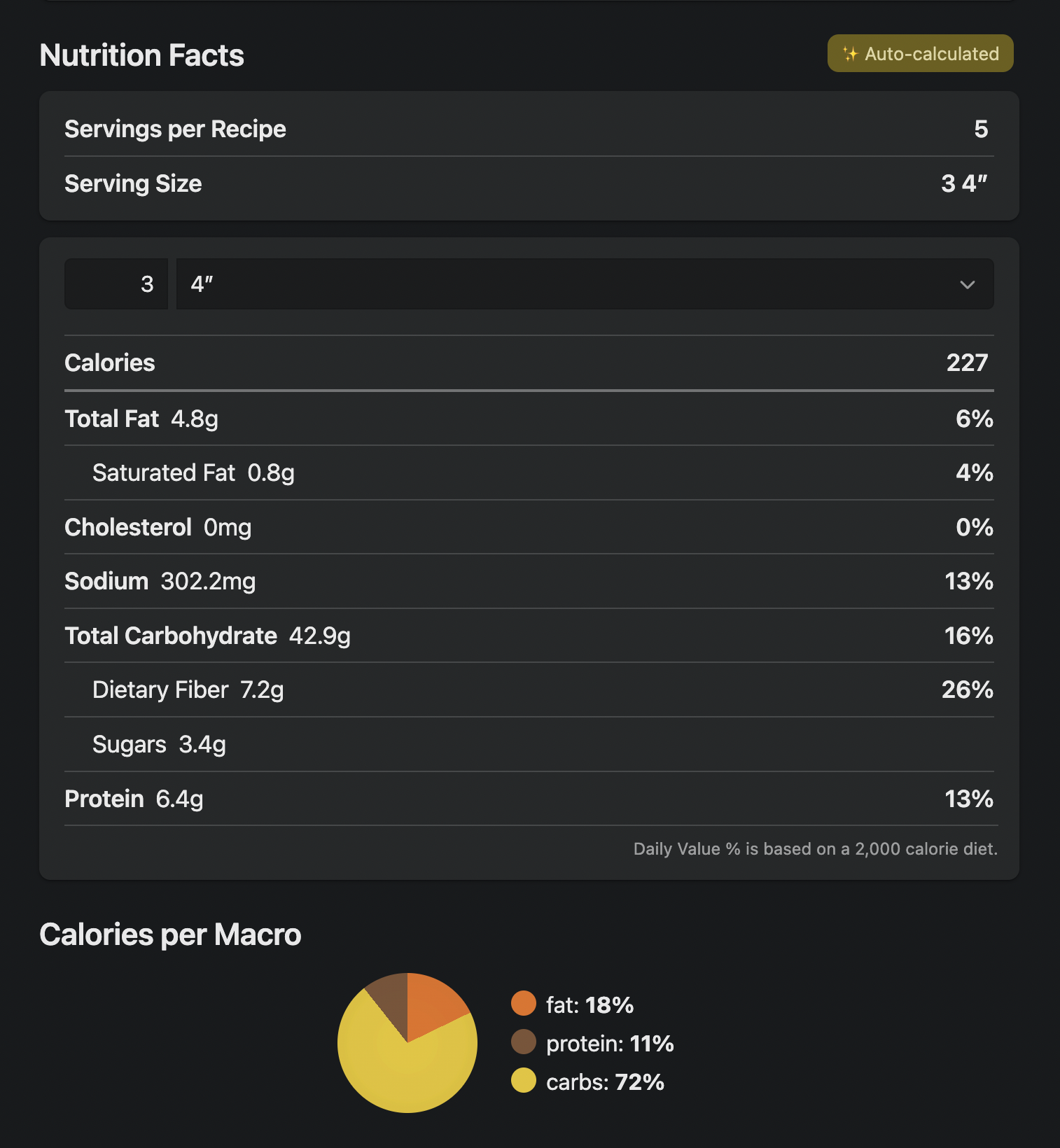 A Screenshot of the Recipe Page Nutrition Facts