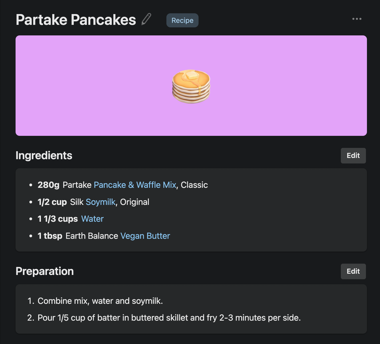A Screenshot of the Recipe Page
