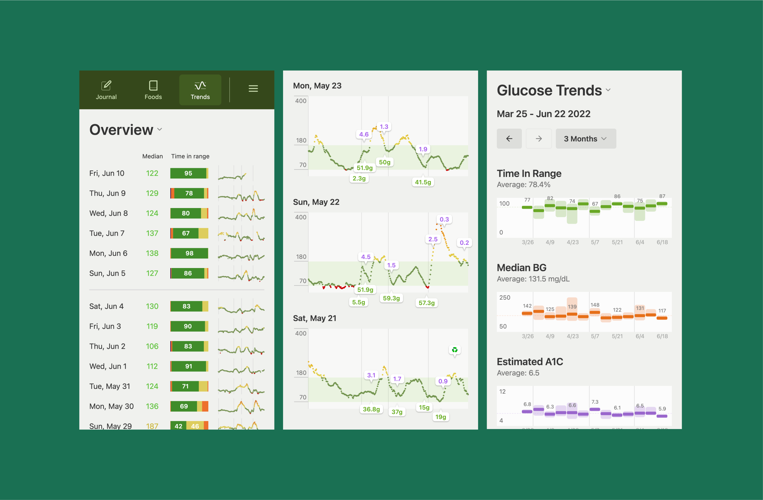 A Screenshot of Glucose Trends in Saltie